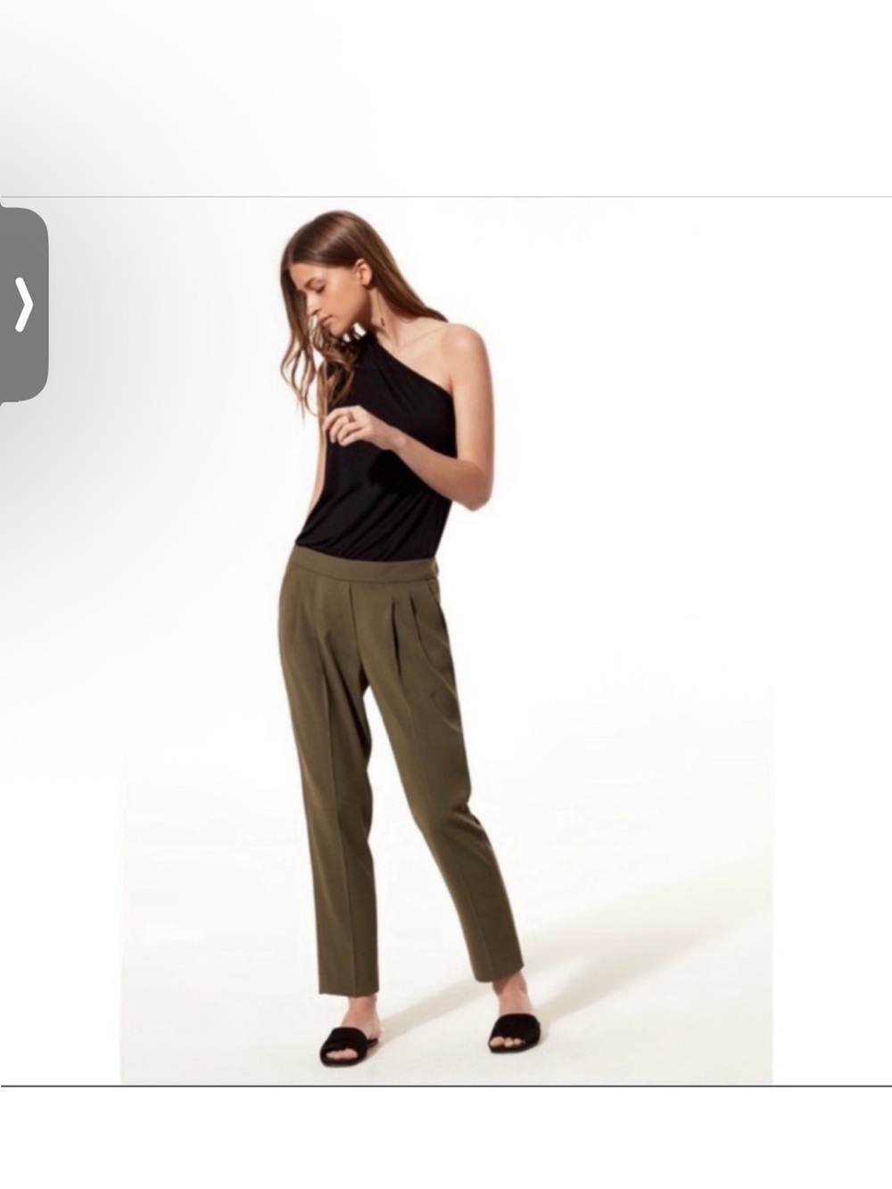 Aritzia Babaton Cohen Pleated Ankle Trouser Olive Green Crepe Quiet Luxury Sz 4